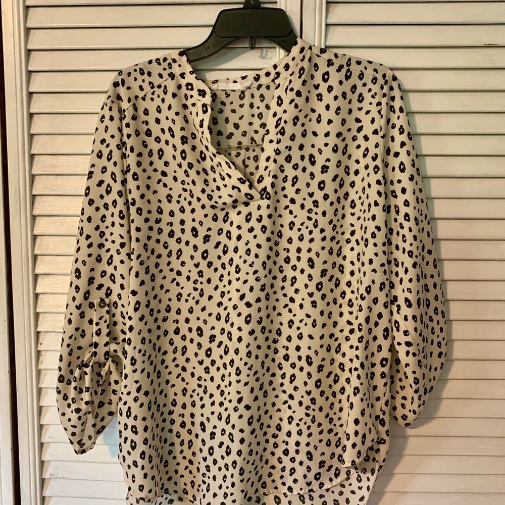 Lush Black and Cream Patterned Blouse